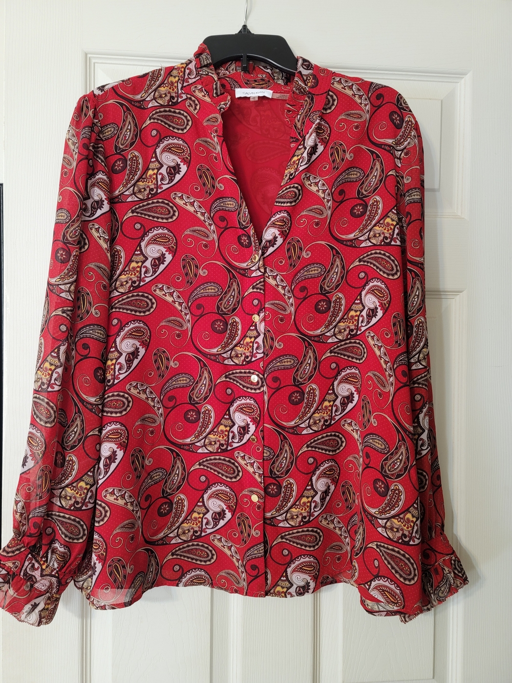 Calvin Klein Red Paisley Button-Front Blouse
